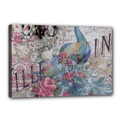 French Vintage Chandelier Blue Peacock Floral Paris Decor Canvas 18  X 12  (framed) by chicelegantboutique