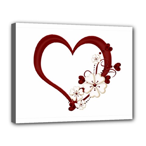 Red Love Heart With Flowers Romantic Valentine Birthday Canvas 14  X 11  (framed) by goldenjackal