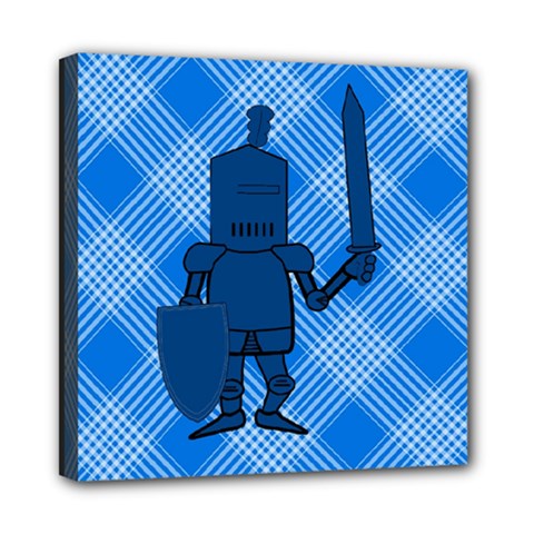 Blue Knight On Plaid Mini Canvas 8  X 8  (framed) by StuffOrSomething