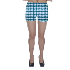 Teal And White Leaf Pattern Skinny Shorts by GardenOfOphir