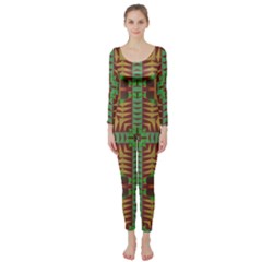 Tribal Shapes Pattern  Long Sleeve Catsuit by LalyLauraFLM