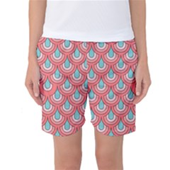 70s Peach Aqua Pattern Women s Basketball Shorts by ImpressiveMoments