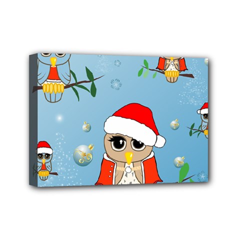 Funny, Cute Christmas Owls With Snowflakes Mini Canvas 7  X 5  by FantasyWorld7