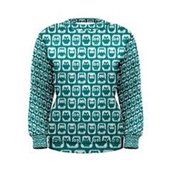 Teal And White Owl Pattern Women s Sweatshirts by GardenOfOphir