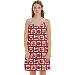 Red And White Owl Pattern Women s Reversible Sports Bra With Border by GardenOfOphir