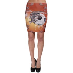 Soccer With Skull And Fire And Water Splash Bodycon Skirts by FantasyWorld7