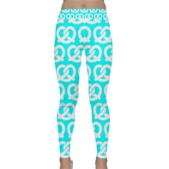 Aqua Pretzel Illustrations Pattern Yoga Leggings by GardenOfOphir