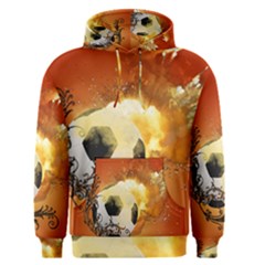 Soccer With Fire And Flame And Floral Elelements Men s Pullover Hoodies by FantasyWorld7