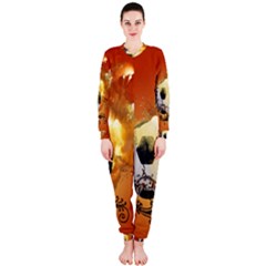 Soccer With Fire And Flame And Floral Elelements Onepiece Jumpsuit (ladies)  by FantasyWorld7