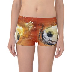 Soccer With Fire And Flame And Floral Elelements Boyleg Bikini Bottoms by FantasyWorld7