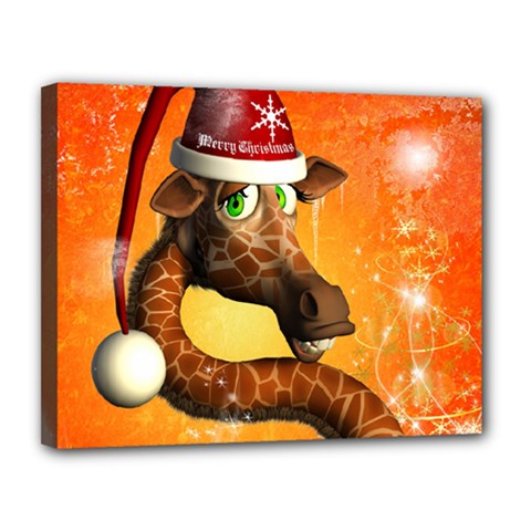 Funny Cute Christmas Giraffe With Christmas Hat Canvas 14  X 11  by FantasyWorld7