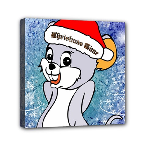 Funny Cute Christmas Mouse With Christmas Tree And Snowflakses Mini Canvas 6  X 6  by FantasyWorld7