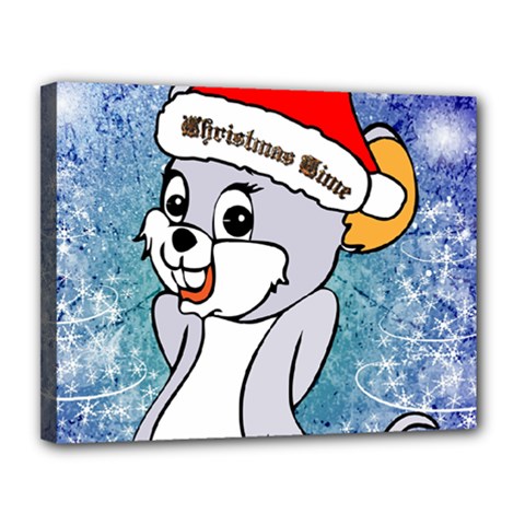 Funny Cute Christmas Mouse With Christmas Tree And Snowflakses Canvas 14  X 11  by FantasyWorld7