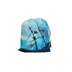 Awesome Ship Wreck With Dolphin And Light Effects Drawstring Pouches (small)  by FantasyWorld7