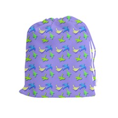 Blue And Green Birds Pattern Drawstring Pouches (extra Large) by LovelyDesigns4U