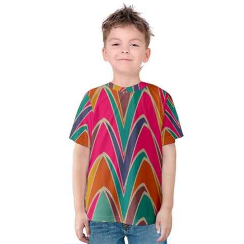 Bended Shapes In Retro Colors Kid s Cotton Tee by LalyLauraFLM
