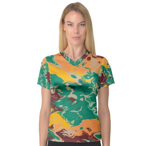 Texture In Retro Colors Women s V-neck Sport Mesh Tee by LalyLauraFLM
