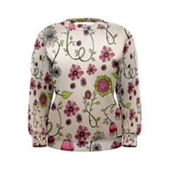 Pink Whimsical Flowers On Beige Women s Sweatshirt by Zandiepants