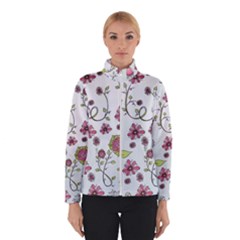 Pink Whimsical Flowers On Blue Winterwear by Zandiepants