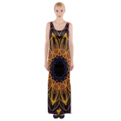 Yellow Purple Lotus Mandala Maxi Thigh Split Dress by Zandiepants