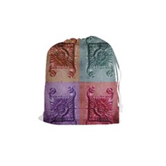 Vintage Flower Squares Drawstring Pouches (medium)  by BrightVibesDesign