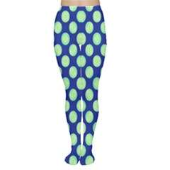 Mod Retro Green Circles On Blue Women s Tights by BrightVibesDesign