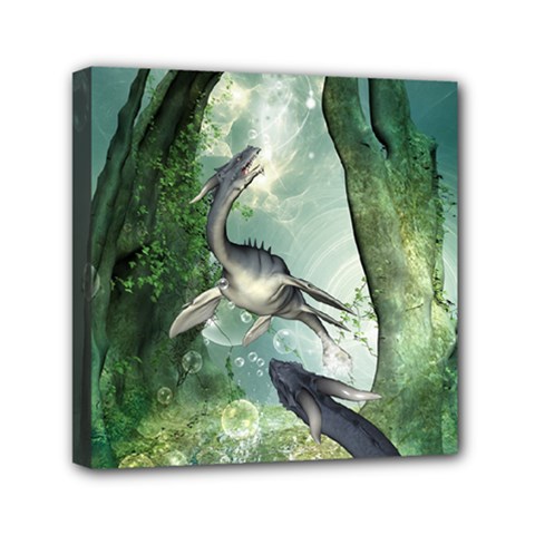 Awesome Seadraon In A Fantasy World With Bubbles Mini Canvas 6  X 6  by FantasyWorld7