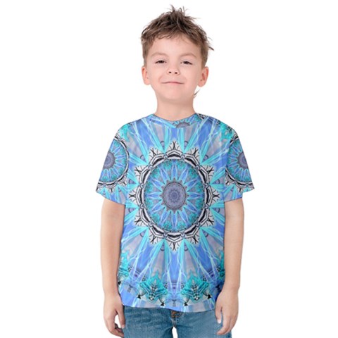 Sapphire Ice Flame, Light Bright Crystal Wheel Kid s Cotton Tee by DianeClancy