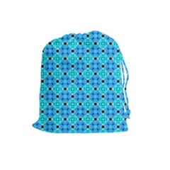 Vibrant Modern Abstract Lattice Aqua Blue Quilt Drawstring Pouches (large)  by DianeClancy