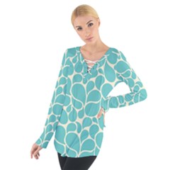 Blue Abstract Water Drops Pattern Women s Tie Up Tee by TastefulDesigns