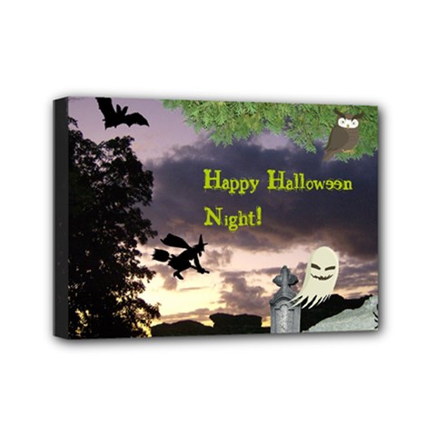 Happy Halloween Night Witch Flying Mini Canvas 7  X 5  by canvasngiftshop