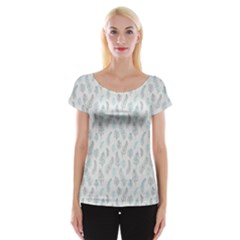 Whimsical Feather Pattern, Dusk Blue Women s Cap Sleeve Top by Zandiepants