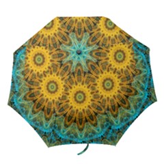 Blue Yellow Ocean Star Flower Mandala Folding Umbrella by Zandiepants