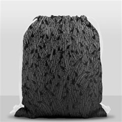 Grey Ombre Feather Pattern, Black, Drawstring Bag (small) by Zandiepants