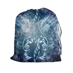 Music, Decorative Clef With Floral Elements In Blue Colors Drawstring Pouches (xxl) by FantasyWorld7
