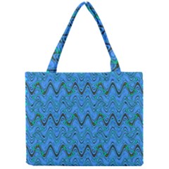 Blue Wavy Squiggles Mini Tote Bag by BrightVibesDesign