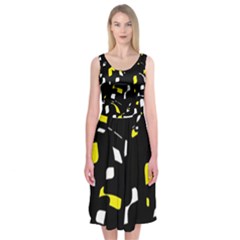 Yellow, Black And White Pattern Midi Sleeveless Dress by Valentinaart