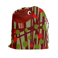 Red Cute Bird Drawstring Pouches (xxl) by Valentinaart