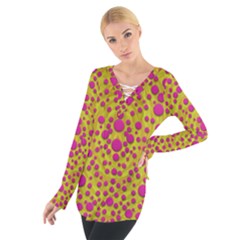 Fantasy Feathers And Polka Dots Women s Tie Up Tee by pepitasart