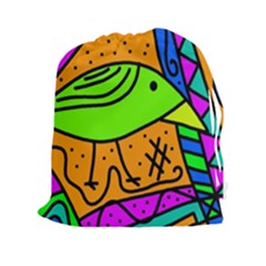 Green Bird Drawstring Pouches (xxl) by Valentinaart