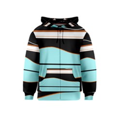 Cyan, Black And White Waves Kids  Zipper Hoodie by Valentinaart