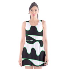 Green, White And Black Scoop Neck Skater Dress by Valentinaart
