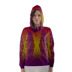 Flower Of Life Vintage Gold Ornaments Red Purple Olive Hooded Wind Breaker (women) by EDDArt