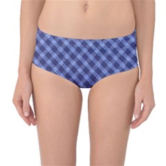 Blue And White Checkered Painting Design  Mid-waist Bikini Bottoms by GabriellaDavid