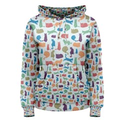 Blue Colorful Cats Silhouettes Pattern Women s Pullover Hoodie by Contest580383