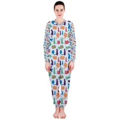 Blue Colorful Cats Silhouettes Pattern Onepiece Jumpsuit (ladies)  by Contest580383
