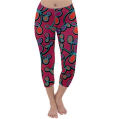 Red Floral Pattern Capri Winter Leggings  by Valentinaart
