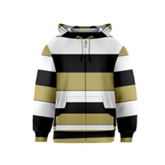 Black Brown Gold White Horizontal Stripes Elegant 8000 Sv Festive Stripe Kids  Zipper Hoodie by yoursparklingshop