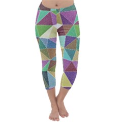 Colorful Triangles, Pencil Drawing Art Capri Winter Leggings  by picsaspassion