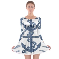 Anchor Pencil Drawing Art Long Sleeve Skater Dress by picsaspassion